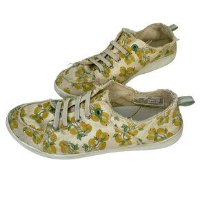 Vionic Beach Pismo Sneakers Womens Size 9.5 Lemons Yellow Canvas Slip On Comfort
